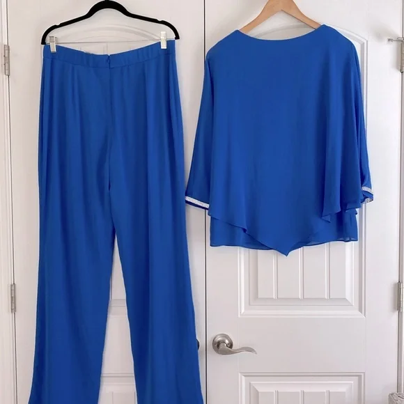 Frank Lyman NWT Women's Imperial Blue Pants Outfit w/ Chiffon Overlay Size L - Picture 8 of 16